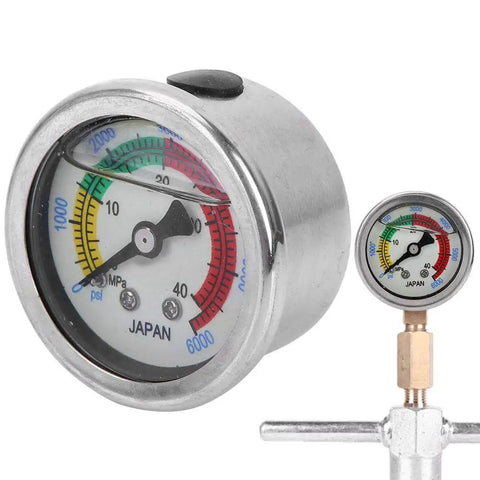 Beefy Pro Grade Dual Scale Liquid Filled Air Pump Pressure Gauge 0-6000 PSI And 0-40 MPa for dive gear shown in close-up