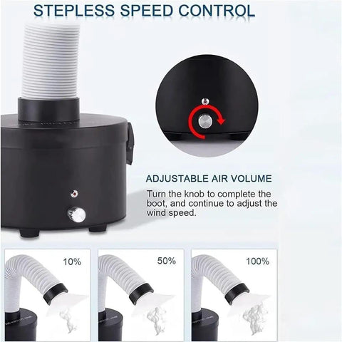 Mini Solder Fume Extractor For Home Workshop Quiet Bench Smoke Absorber with adjustable air volume knob and hose.