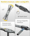 Ratcheting handle features of 71-In-1 Magnetic Screwdriver Set with 58 teeth gear and magnetic interface for DIY projects.