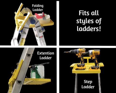 Universal Ladder Tray Rack Fits Extension And Step Ladders Heavy Duty Mid Section Tool Shelf Holds Twenty Pounds Quick Clamp Setup Reliable Tool Cradle Solid Deal For Hustling Contractors