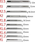 10 Piece Metric Tap Set For Clock And Watch Making, Hand Taps M1 To M3.5, showing each size with measurements in mm