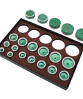 Watch Press Die Set 20 Pcs Kit, 20 To 58mm Dies For Back Case Closer, shown in black tray, green and white dies visible.