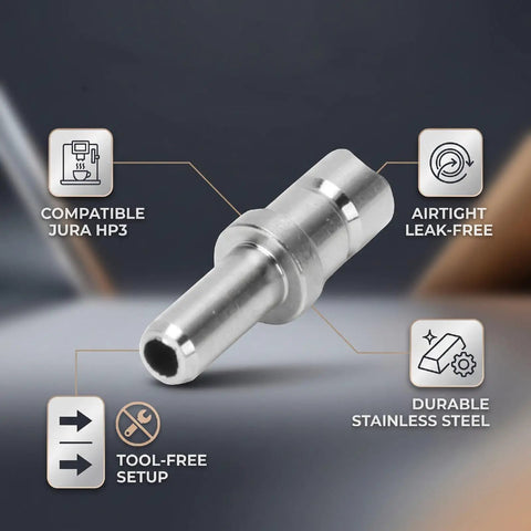 Top Shelf Stainless Steel Milk Hose Connector Fits Most Coffee Makers heavy duty connector with durable stainless steel, tool-free setup.