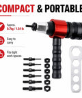Pro Grade Electric Rivet Gun Adapter Kit For Drills M3 To M10 Quick Change components displayed