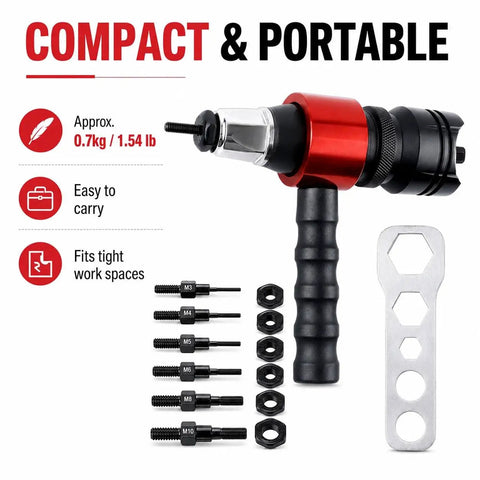 Pro Grade Electric Rivet Gun Adapter Kit For Drills M3 To M10 Quick Change components displayed