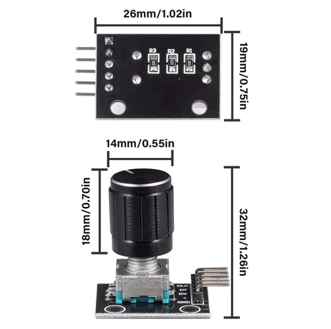 KY-040 360 Degree Rotary Encoder Module with Knob Cap, 5V, 20 Pulses Per Revolution, Easy Mount, Compact Size for Arduino DIY Projects