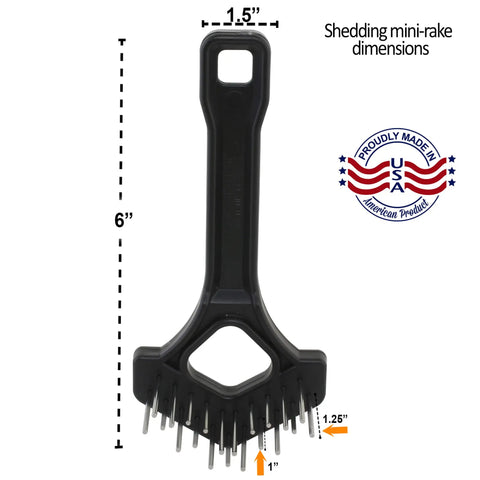 Undercoat Dematting Mini Rake For Doggos And Kitties With V Shape Head And Double Row Stainless Steel Rotating Teeth shown with dimensions