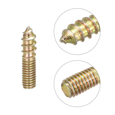 Twenty Pack M6x25mm Carbon Steel Hanger Bolts For Wood Furniture featuring detailed views of heavy-duty double-ended threads.