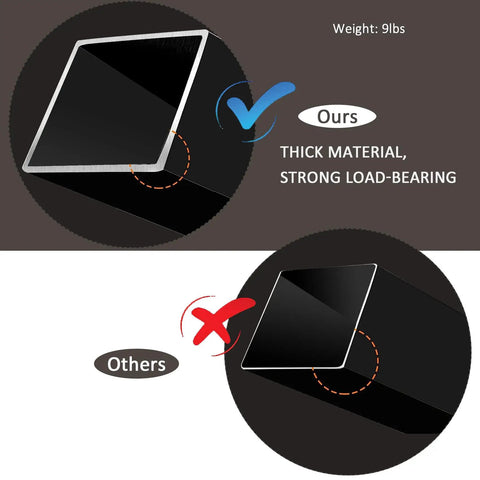 Comparison of thick load-bearing bench leg vs thinner one, demonstrating Heavy Duty 16 Inch Metal Bench Legs Set Of 2 Black Iron.