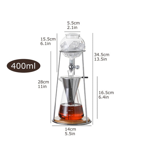 Kickback Cold Brew Dripper Coffee Tower Featuring Adjustable Stainless Steel Drip Valve For Rich Smooth Low Acid Iced Coffee Brewing At Home Or Outside Whenever You Wanna, 400ml with ice.