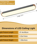 Dimensions of Dimmable LED Ceiling Light With Remote Control 37.4 Inch Flush Mount Low Profile Modern Wood Grey Finish