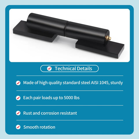 8-inch black steel barrel gate hinge with weld-on mounts for swing gates