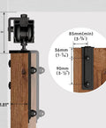 Side view of 10 Foot Double Barn Door Hardware Kit Box Rail Wall Mount Exterior Beefy Heavy Duty Aluminum Track, detailed measurements shown.