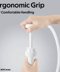 Front view of Bzcovac 30cc hand oil transfer pump with white plastic body and ergonomic grip.