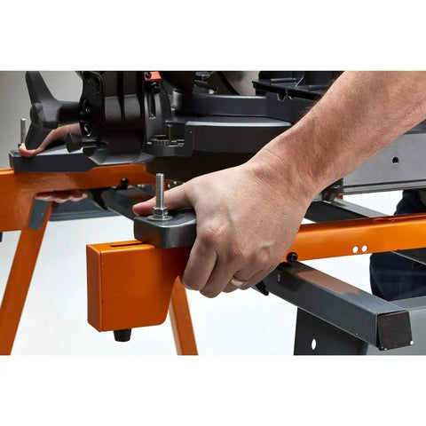 Tool Mounts For Miter Saw Stands And Work Centers Quick Attach 20 Inch Long Mounts being fastened to saw stand