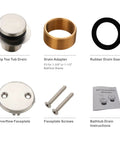 Tub Drain Conversion Kit With Two Hole Overflow Faceplate In Brushed Nickel No Fuss Install Universal Fit For One And Three Eighths Inch Or One And Half Inch Tubs Solid Brass And Stainless Steel Construction Built Tough For Lasting Bath Upgrades kit components view