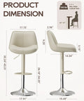 Adjustable Swivel Faux Leather Bar Stools Set Of 2, 26-34 Inch Counter Height Chairs with Footrests, Beige Finish, product dimensions