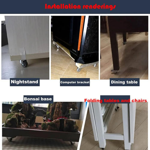 1 Inch Silent Swivel Rubber Wheel Caster With T Nut M6x15mm Stem installed on nightstand, bonsai base, computer bracket, table.
