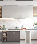 Modern kitchen with 10 Pack 5 Inch Brushed Satin Nickel Cabinet Handles for Kitchen Cabinets and Drawers installed.