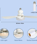 Remote Dimmable Socket Fan Light, 20.5 Inch Screw-In Ceiling Bulb Fan Combo with Socket Extender, dimensions and features