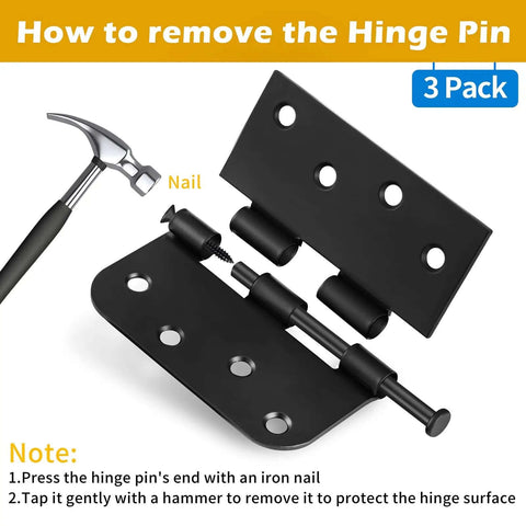 Guide to removing hinge pin from Built Tough Heavy Duty 4 Inch Black Exterior Door Hinges Three Pack with hammer and nail