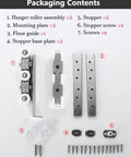 Components of 24ft Sliding Barn Door Track System Kit For Ceiling Mount In Closets, Garages And Rooms, Durable Aluminum Track