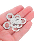 Stainless Steel Door Handle Washers and Spindle Repair Kit 100 Pcs Flat Thin Shims 8x12x0.1mm Door Knob Spacers in hand