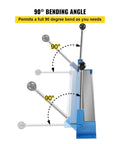 36 Inch Portable Sheet Metal Bending Brake With Heavy Duty Steel Body And Dual Handles; 90 degree bending angle shown with levers.