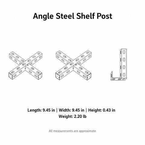 Diagram of Heavy Duty Vertical Post for Standard Angle Steel Shelving Systems showing dimensions and weight.