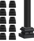 Flat Shoe for 1/2 Inch Square Balusters, Aluminum Support, Satin Black Finish, Side Set Screw, 10 Pack displayed with baluster