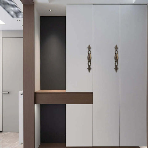 Cabinet with Two Pack European Retro Drawer Pulls Handles Bronze Alloy With Antique Bronze Finish installed
