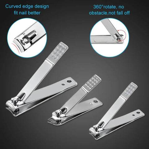 18 Piece Pro Grade Nail Care Set With Stainless Steel Manicure Pedicure Tools showing curved edge nail clippers on dark background