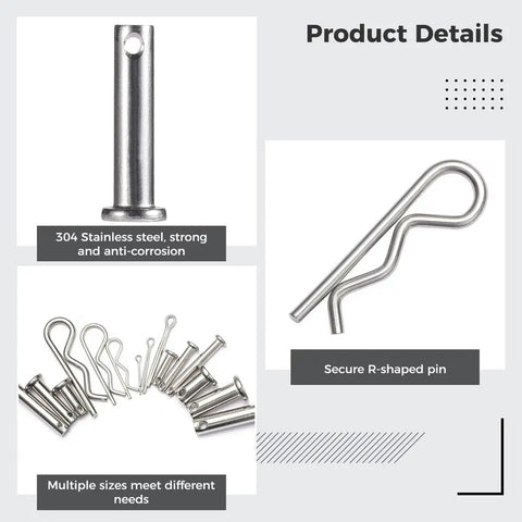 Heavy Duty Stainless Steel Clevis Pin And Cotter Clip Kit 122 Piece All In One Fastener Set detail view