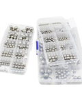 Stainless Steel Bearing Balls Kit With Pro Grade Precision Balls In Multiple Sizes 10 And 15 Includes 520 400 And 150 Pcs Sets For Smooth Operation And Durable Rust Resistant Performance In Precision Machining And DIY Hobby Projects. Plastic organizer with stainless steel bearing balls in multiple compartments.