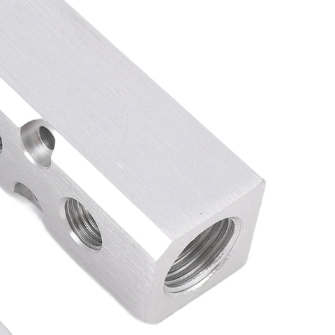 Top view of Two Pack 5 Way 7 Port Pneumatic Air Manifold Block With One Half Inch NPT Supply Port And One Quarter Inch NPT Output Ports
