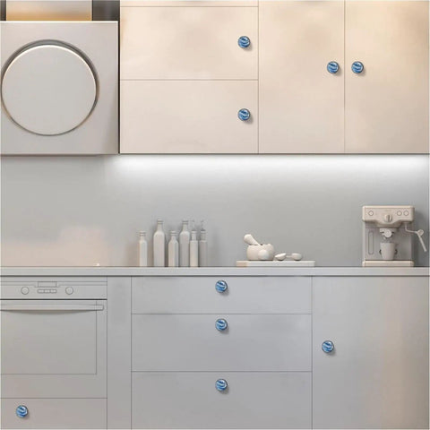 Kitchen cabinets with Blue And White Watercolor Waves Cabinet Knobs 12 Pack Crystal Glass Drawer Pulls For Dresser Cupboard Kitchen And Closet