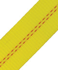 Close-up of yellow Beefy Heavy Duty Axle Tie Down Combo Straps, 2 inch by 114 inch, featuring durable material for secure hauls.