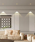 Top Notch Led Recessed Downlights 12 Pack 10W Flush Mount Ceiling Lights With Sleek Brass Trim illuminating modern living room decor.