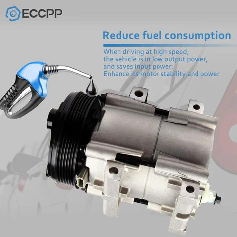Heavy Duty AC Compressor For 1994 To 2004 Ford Taurus Mustang F250 F350 showcasing durable construction and plug-and-play design.