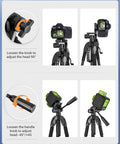 Ultimate Laser Level Tripod With 56 Inch Extendable Height For Line And Point Lasers One Quarter Inch And Five Eighth Inch Thread Mount Quick Release Plate Multi Function Hook Non Skid Feet Ideal For Laser Distance Measures And Cameras TPD14, adjustable head
