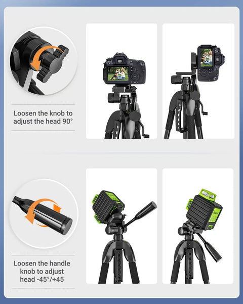 Ultimate Laser Level Tripod With 56 Inch Extendable Height For Line And Point Lasers One Quarter Inch And Five Eighth Inch Thread Mount Quick Release Plate Multi Function Hook Non Skid Feet Ideal For Laser Distance Measures And Cameras TPD14, adjustable head