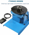 Knock Out Seamless Beads Using This Rotating Welding Positioning Turntable With Stepless Speed Control And Locking Angle Clamps For Smooth Dc Motor Runs Across Your Workbench, featuring a compact blue frame and control foot pedal.