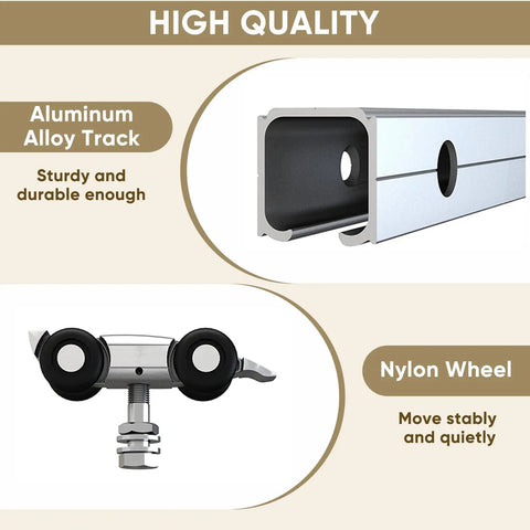 6Ft Barn Door Sliding Hardware Kit Aluminum Alloy Box Rail Track with nylon wheel close-up view