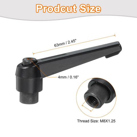 Pro Grade M8 Adjustable Knobs 4 Pack Quick Release Push Button Ratcheting Levers Heavy Duty Alloy Steel Clamping Handle size details