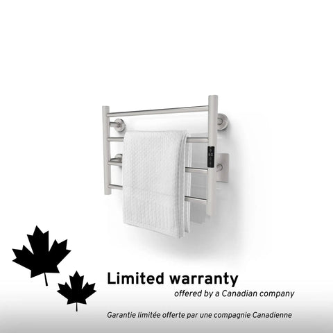 Towel Warmer With Built In Timer And LED Indicators, 1 to 8 Hour Modes, brushed stainless steel, wall mounted, holding towel