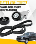 Serpentine Belt Drive Tensioner Pulley Component Kit For GM Hummer H2 Tahoe Silverado Suburban Avalanche Sierra 1500 2500 3500 2002-2008 Replacement Upgrade, belt and pulley set