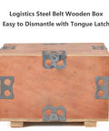 Logistics Steel Belt Wooden Box featuring metal latches, easy to dismantle design, ideal for storage and transport.