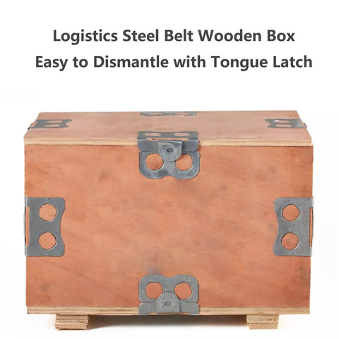 Logistics Steel Belt Wooden Box featuring metal latches, easy to dismantle design, ideal for storage and transport.