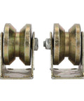 V Type Sliding Gate Roller Heavy Duty Steel Wheel Track for Industrial Machines and Sliding Doors, front view of 2-pack