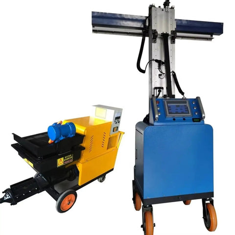 Professional Grade Fully Automatic Wall Leveling Machine Compact Cement Plaster Tool for rapid interior remodels displayed in yellow and blue.